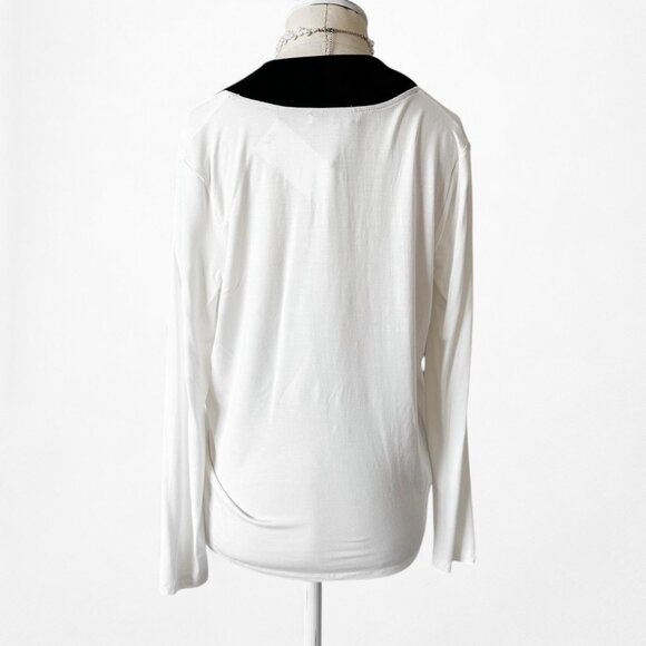 Mango White Black Colorblock Long Sleeve VNeck Blouse Knit Top Size XS/S - Picture 7 of 8